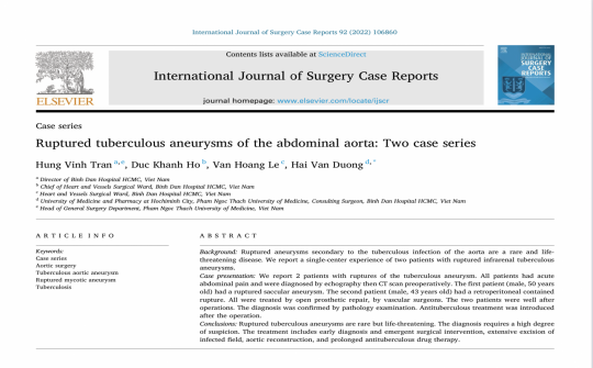 Ruptured tuberculous aneurysms of the abdominal aorta - Two case series